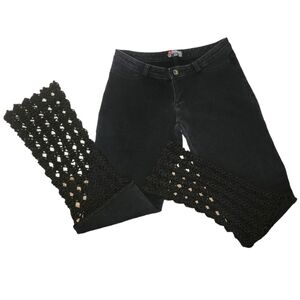 Y2k Black extreme low rise crochet denim jeans